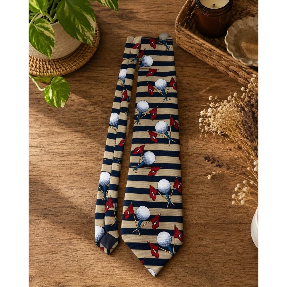 Canterbury 100% Silk Golf Tie Golf Ball Novelty Vintage Preppy Golfer Gift